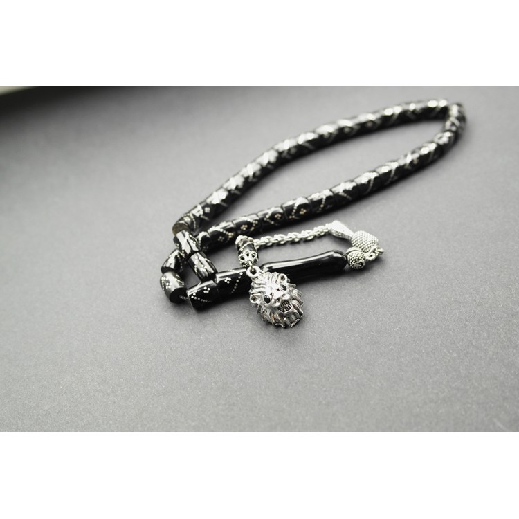 Oltu Stone Cut Model Single Zigzag Quadruple Diamond Embroidered Prayer Beads