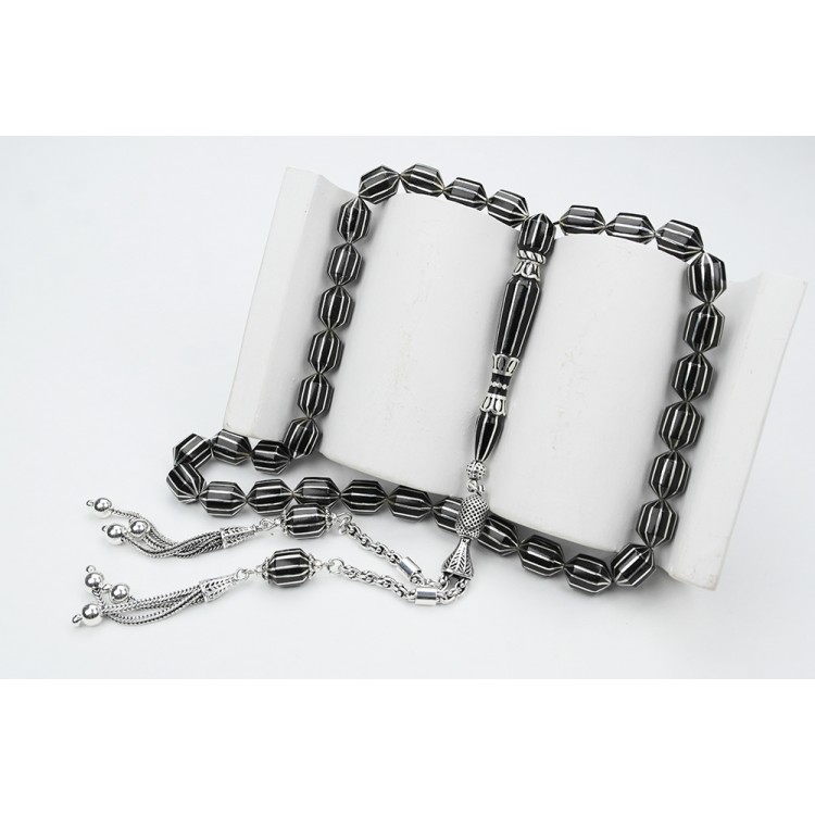 Oltu Taşı Traşlı Kesme On İkili Karpuz  Dilim İşlemeli Tespih