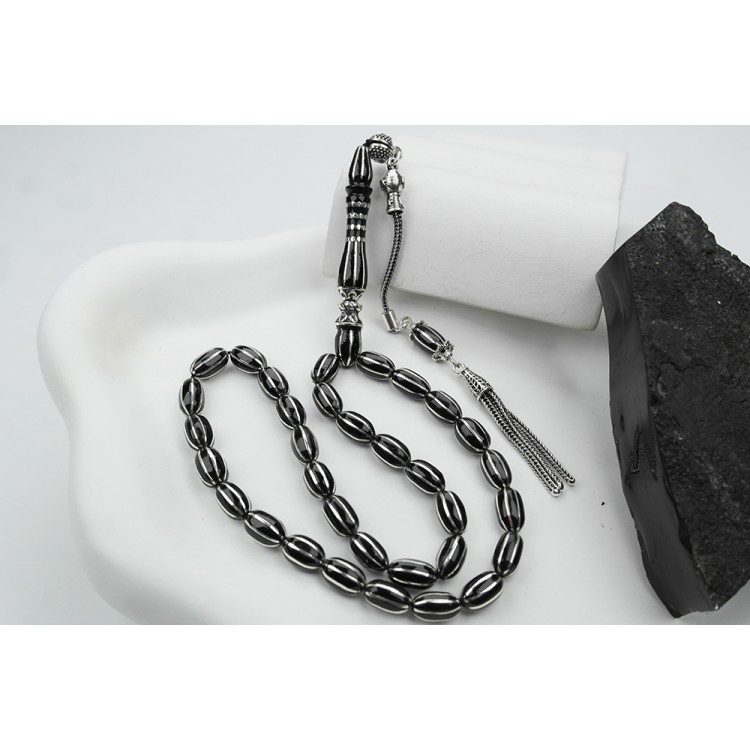 Oltu Taşı Beyzi Model Sekizli Karpuz İşlemeli Tespih