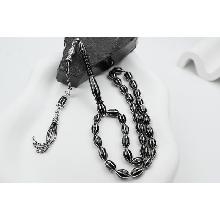 Oltu Taşı Arpa Model Sekizli Karpuz  Nakkaş İşlemeli Tespih