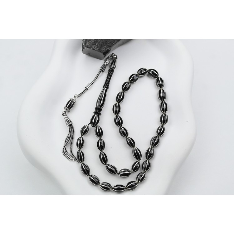 Oltu Taşı Arpa Model Sekizli Karpuz  Nakkaş İşlemeli Tespih