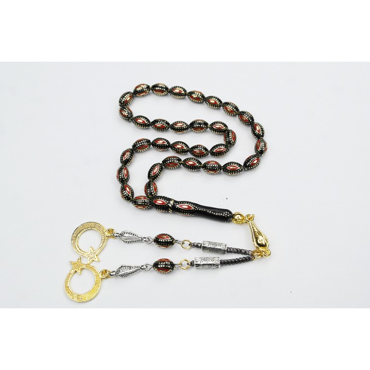 Arpa Model Kırmızı Mine  İşlemeli Pirinç Kafes Tespih