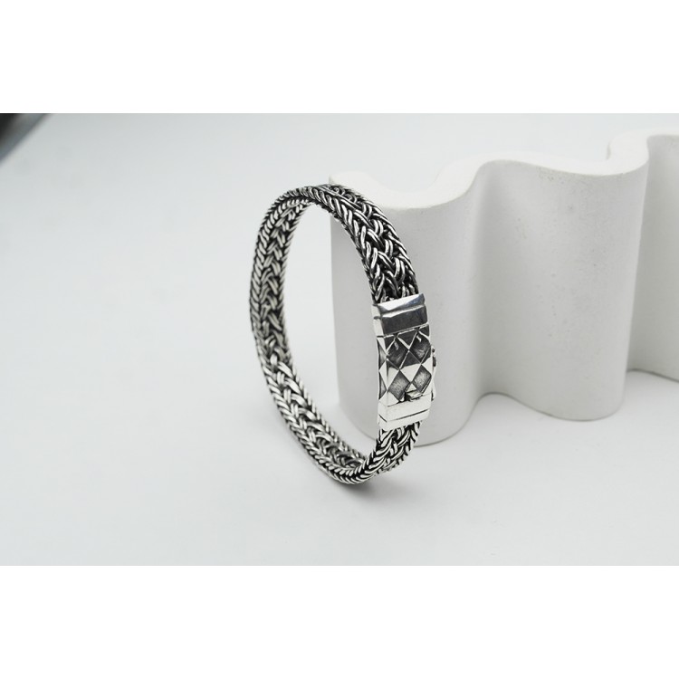  El Örmesi Baklava Desen Kilitli Gümüş Erkek Bileklik
