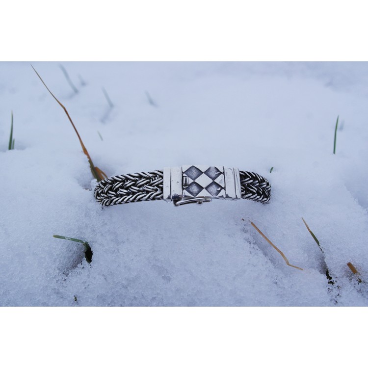  El Örmesi Baklava Desen Kilitli Gümüş Erkek Bileklik