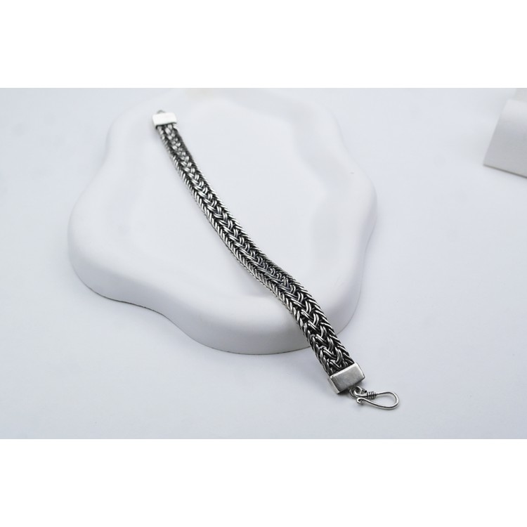 El Örmesi Papağan Kilitli Gümüş Erkek Bileklik