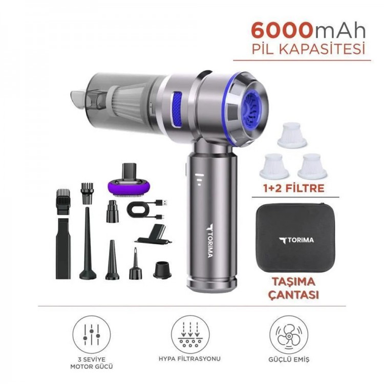 Blown Rechargeable Car Mini HANDHELD Vacuum Cleaner 16,000PA Suction Powerful 4IN1 Car Vacuum Blue HL121
