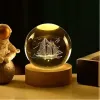 Dekoratif GEMİ Tasarımlı Ahşap altlıklı Işıklı Cam Küre Cam:6cm Ahşap:2cm