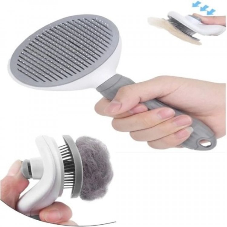 Automatic Cleaning Pet Comb Gray