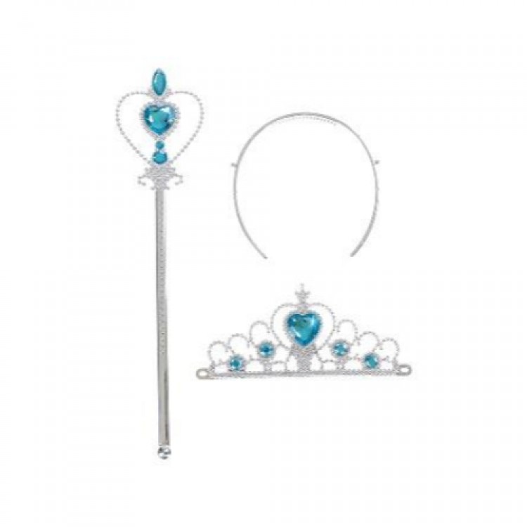 Frozen Elsa Blue Heart Crown and Blue Wand Set for Kids