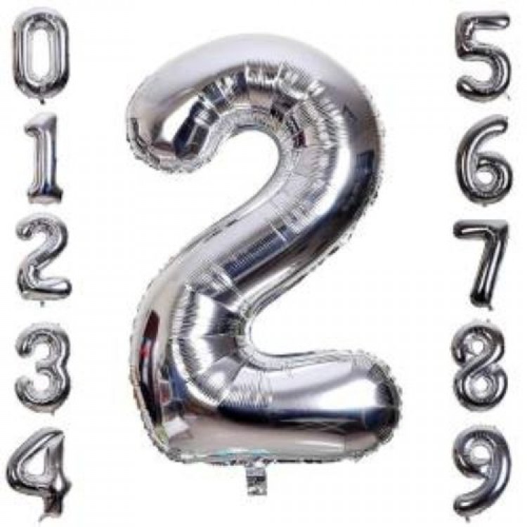 Silver Color Foil Number Balloon 1 Meter
