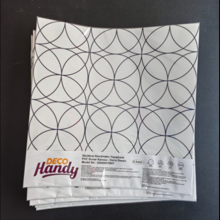 DecoHandy Pvc Yer Karosu 30x30cm 4'lü Paket - Siyah Daire Geometrik Desen 0,36m2 DecoHandy Pvc Yer Karosu 30x30cm 4'lü Paket - Siyah Daire Geometrik Desen 0,36m2