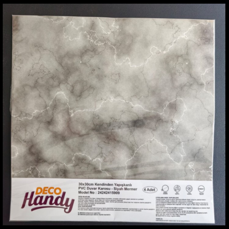 DecoHandy Pvc Duvar Karosu 30x30cm 4'lü Paket - Mermer Desenli Siyah 0,36m2 DecoHandy Pvc Duvar Karosu 30x30cm 4'lü Paket - Mermer Desenli Siyah 0,36m2