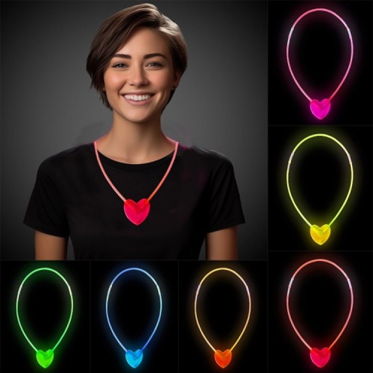 Glow-in-the-Dark Heart-Shaped Necklace, 6 Pieces