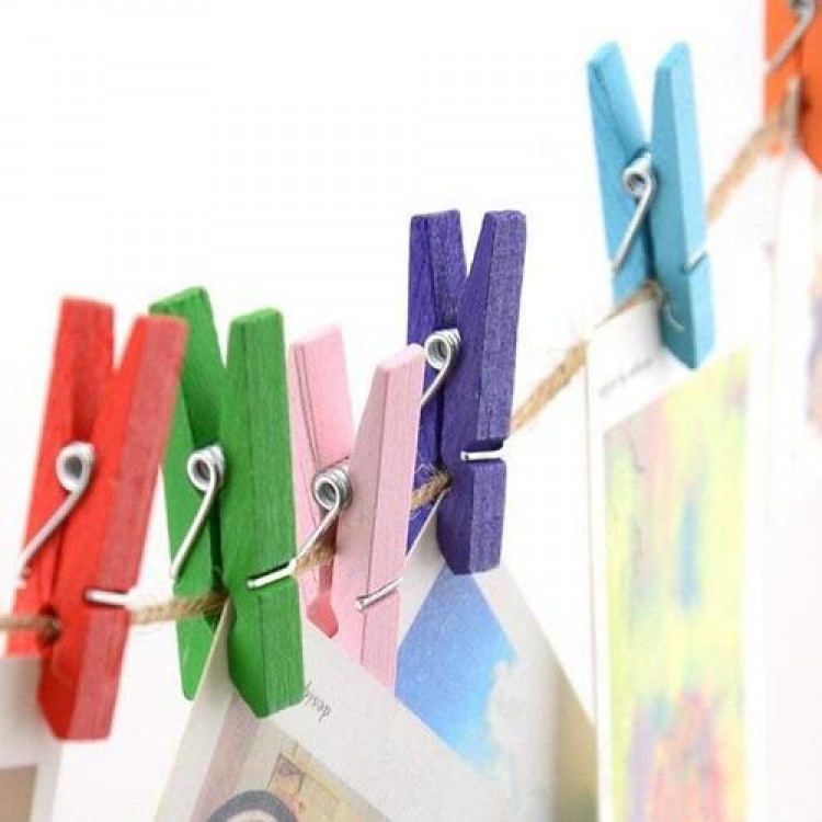 Wooden Colored Mini Clothespins, 100 Pieces