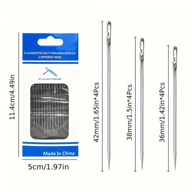 Easy Threading Needle Set, 12 Pieces