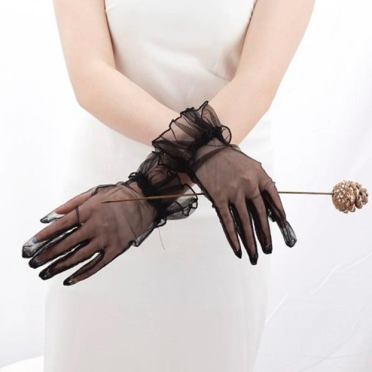 Stretch Lace Adult Tulle Gloves Black