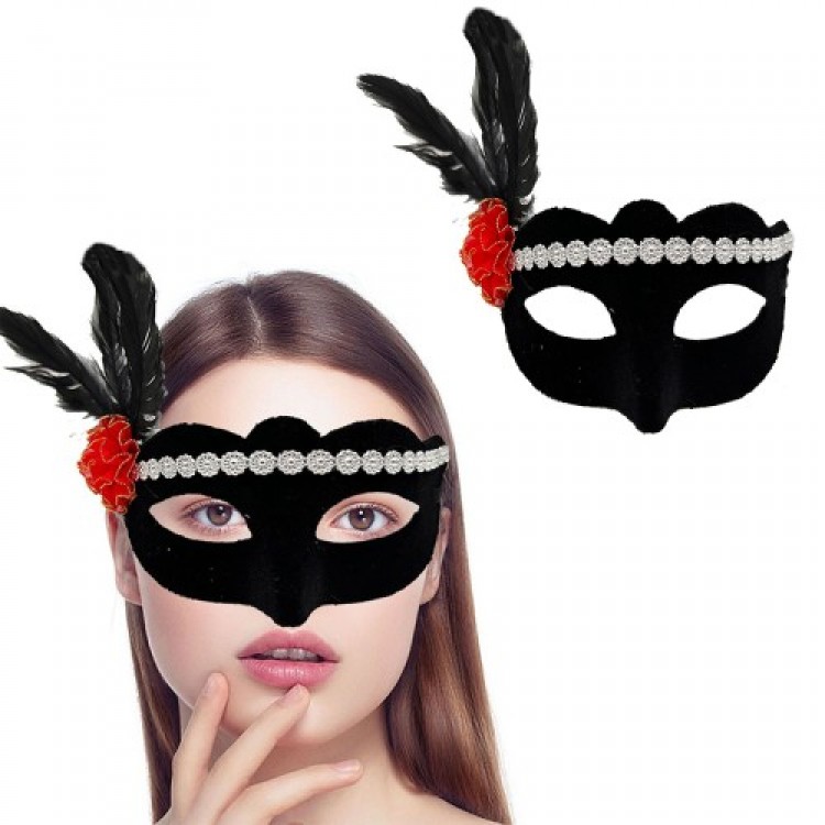 Silver Lace Red Rose Design Party Mask