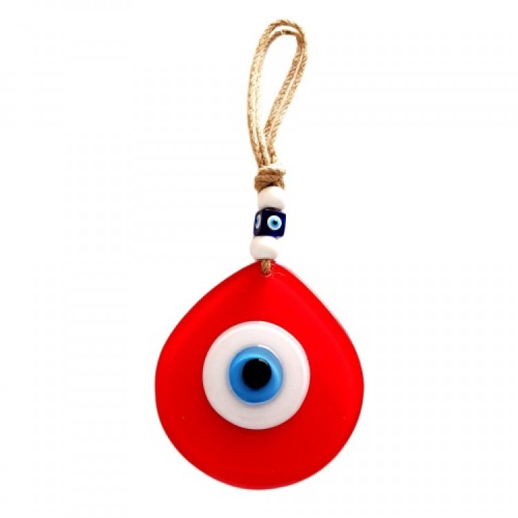 Nazar Boncuklu Damla Model Nar Çiçeği Rengi El Yapımı Cam Duvar Süsü Nazar Boncuklu Damla Model Nar Çiçeği Rengi El Yapımı Cam Duvar Süsü