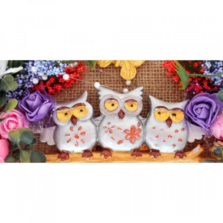 Baykuş Ailesi Hoşgeldiniz Yazılı Çiçekli El Yapımı Kapı Süsü Baykuş Ailesi Hoşgeldiniz Yazılı Çiçekli El Yapımı Kapı Süsü