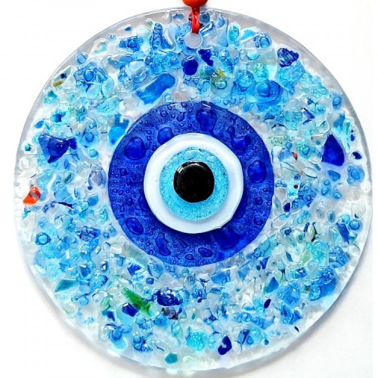 Blue Nazar Beaded Cut Glass Patterned Wall Decoration Nazar Blue Nazar Beaded Cut Glass Patterned Wall Decoration Nazar