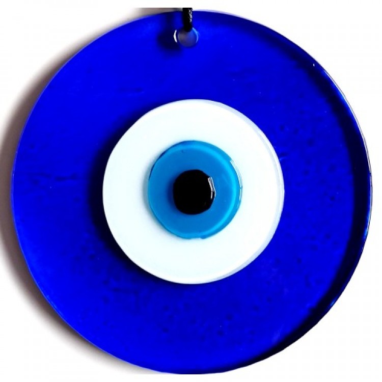 Deri İpli El Yapımı Nazar Boncuklu Mavi Renk Cam Duvar Süsü Deri İpli El Yapımı Nazar Boncuklu Mavi Renk Cam Duvar Süsü