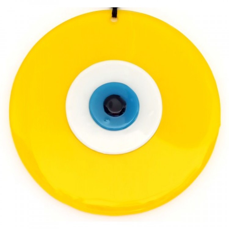 Yellow Color Evil Eye Beaded 20 Centimeter Handmade Glass Wall Decoration