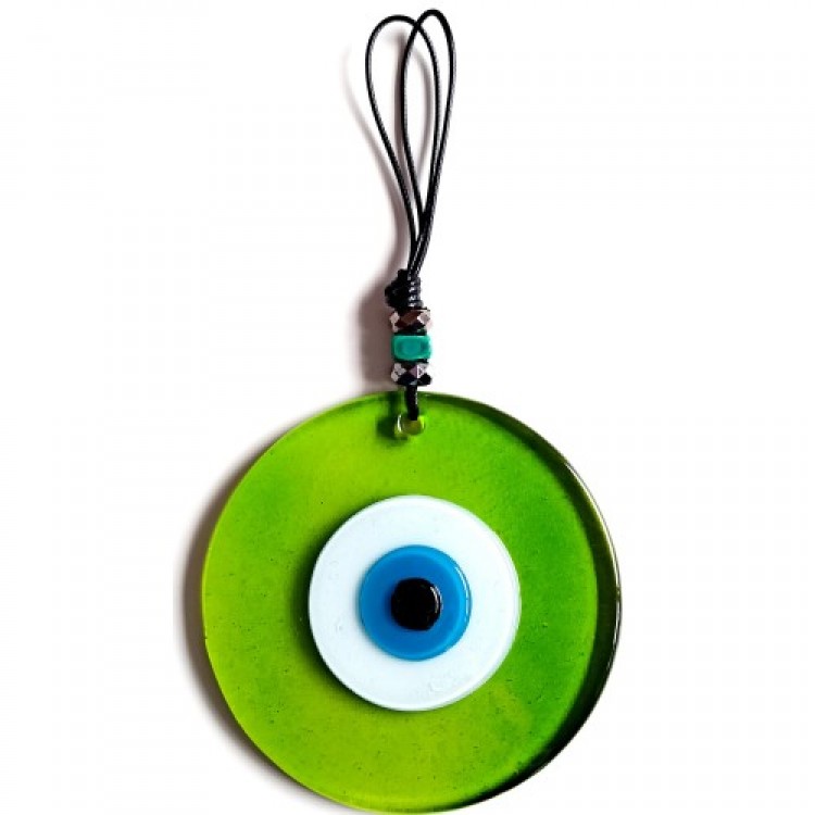 Transparent Green Handmade Wall Decoration with Blue Nazar Beads