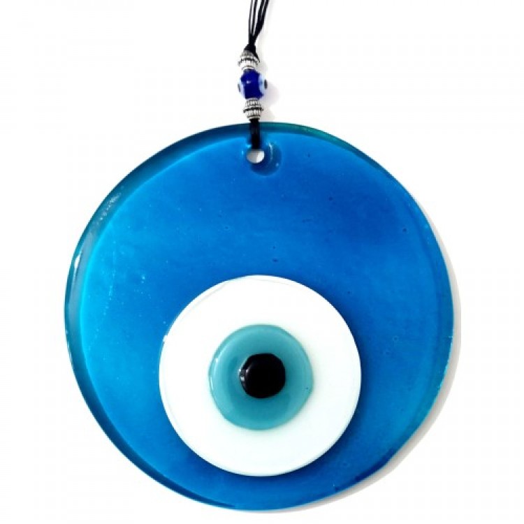 Transparent Turquoise Handmade Evil Eye Beaded Glass Wall Decoration