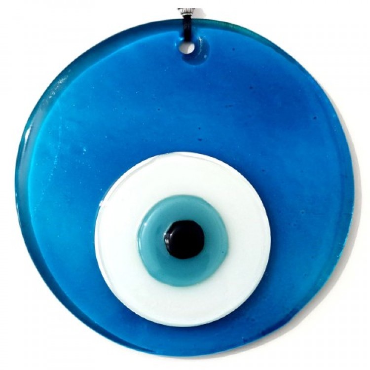 Transparent Turquoise Handmade Evil Eye Beaded Glass Wall Decoration