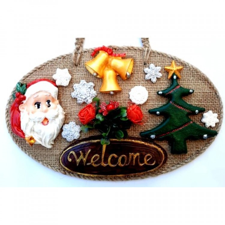 Welcome Handmade Christmas Door Decoration with Santa Claus