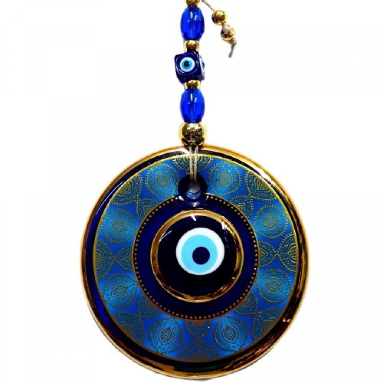 Altın Yaldızlı Nazar Boncuğu İşlemeli El Yapımı Duvar Süsü, Hediyelik Nazarlık