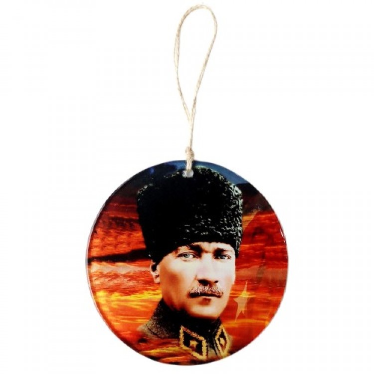 Atatürk with a Fez, 15 cm Fused Glass Wall Decoration