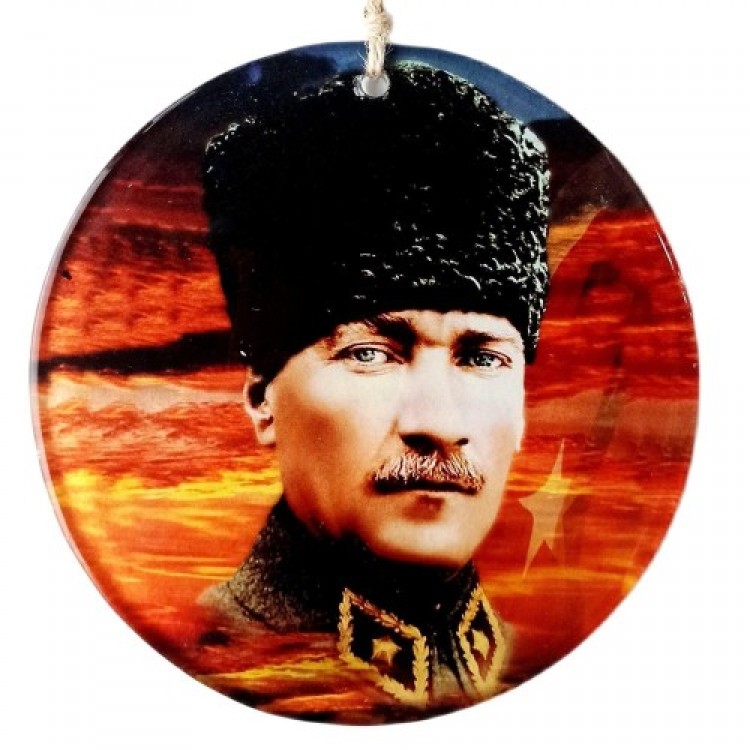 Atatürk with a Fez, 15 cm Fused Glass Wall Decoration