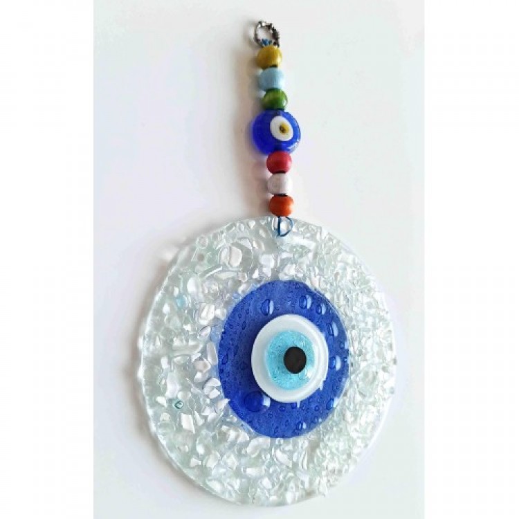 Blue Nazar Beaded White Cut Glass Patterned Wall Decoration Nazar Blue Nazar Beaded White Cut Glass Patterned Wall Decoration Nazar