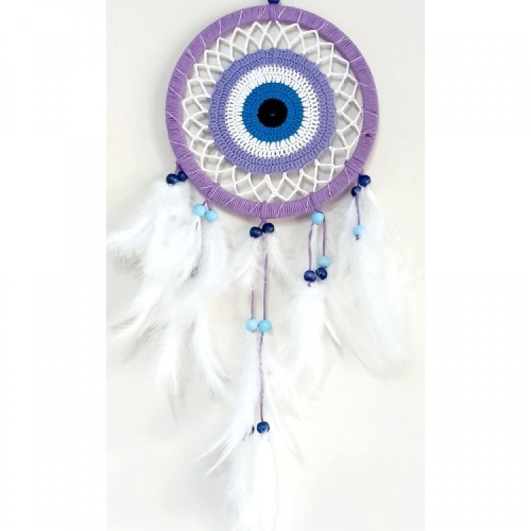 Nazar Boncuğu Motifli Lila Rengi Dream Catcher Düş Kapanı Duvar Süsü Nazar Boncuğu Motifli Lila Rengi Dream Catcher Düş Kapanı Duvar Süsü