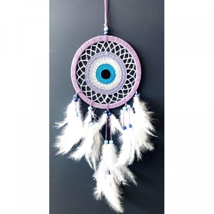 Nazar Boncuğu Motifli Lila Rengi Dream Catcher Düş Kapanı Duvar Süsü Nazar Boncuğu Motifli Lila Rengi Dream Catcher Düş Kapanı Duvar Süsü