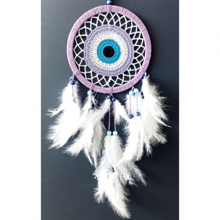 Nazar Boncuğu Motifli Lila Rengi Dream Catcher Düş Kapanı Duvar Süsü Nazar Boncuğu Motifli Lila Rengi Dream Catcher Düş Kapanı Duvar Süsü
