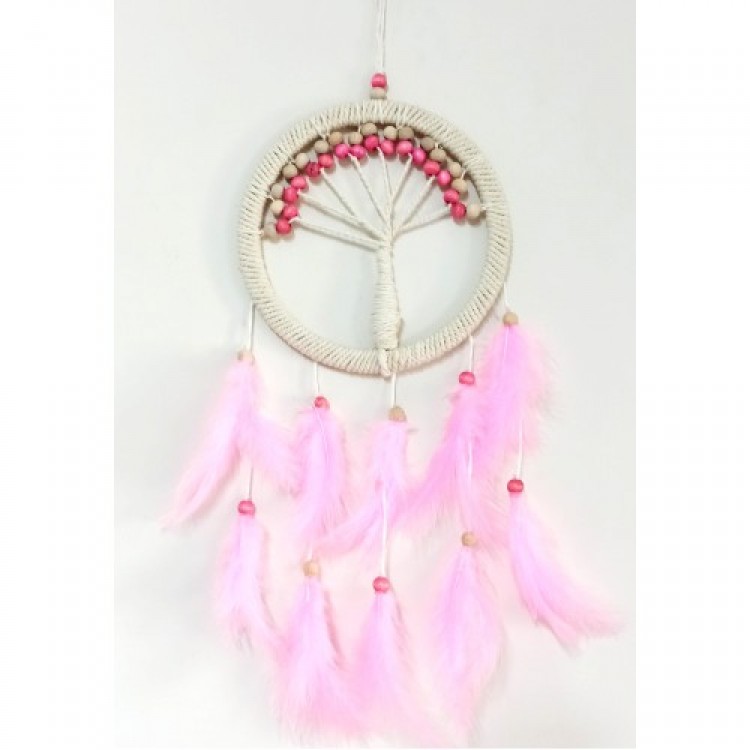 Pink Bird Feathered Tree of Life Dream Catcher Wall Decoration