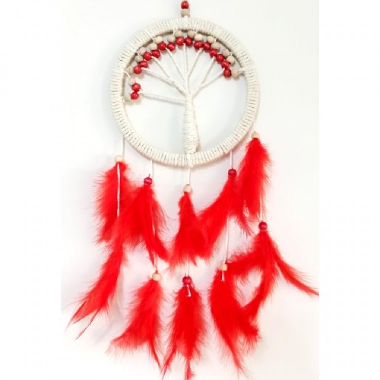 Red Bird Feathered Tree of Life Dream Catcher Wall Decoration