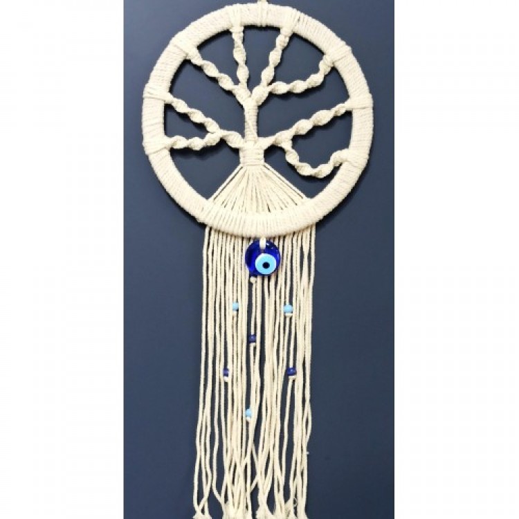 Beaded Ecru Color Macrame Tree of Life Wall Decoration