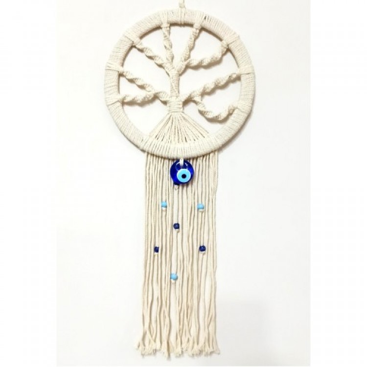 Beaded Ecru Color Macrame Tree of Life Wall Decoration