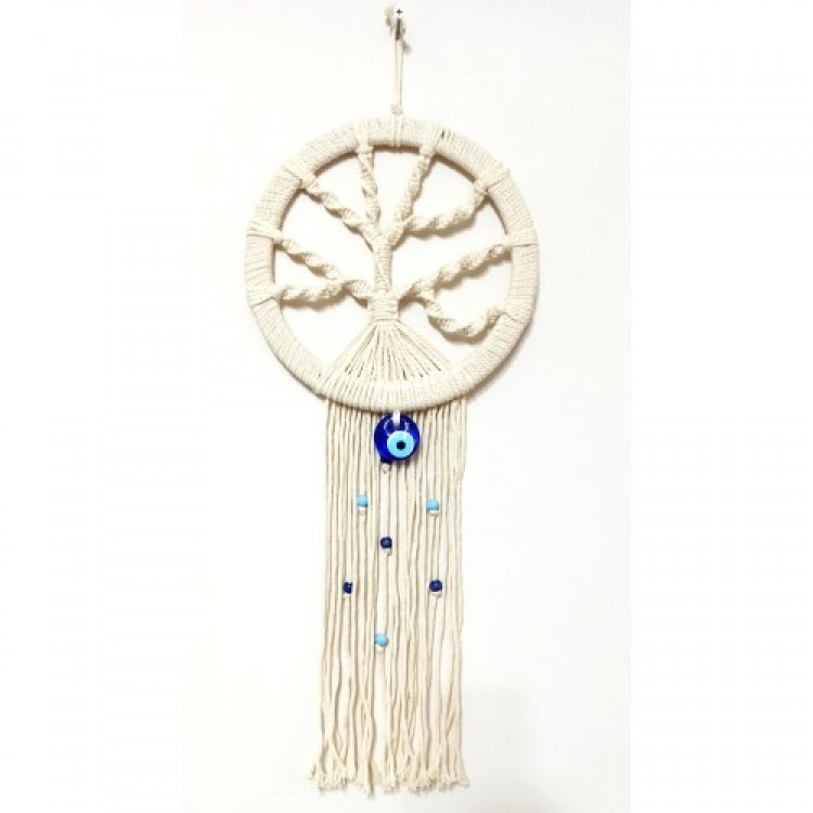 Beaded Ecru Color Macrame Tree of Life Wall Decoration