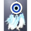Baby Blue and White Feathered Dream Catcher Wall Decoration with Evil Eye Motif