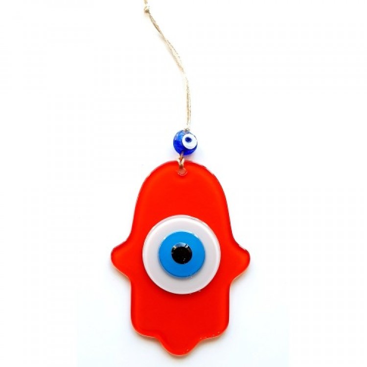 Orange Fatma Ana Blessing Hand Glass Wall Decoration with Evil Eye Beads Orange Fatma Ana Blessing Hand Glass Wall Decoration with Evil Eye Beads