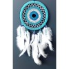 Turquoise Dream Catcher with Evil Eye Motif, White Feathered Dream Catcher Wall Decoration