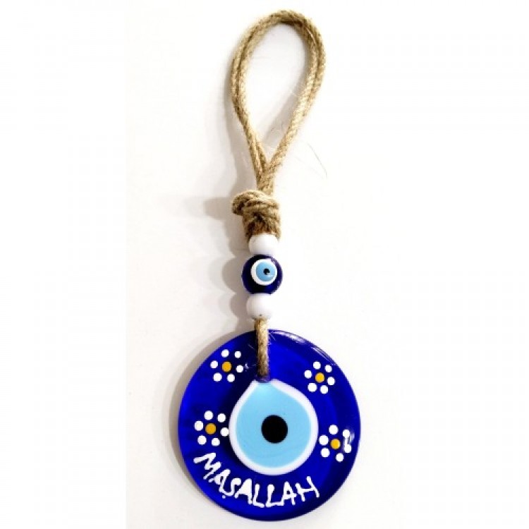 Mashallah Hand-Painted Wall Decoration with Daisy Pattern and Evil Eye Beads
