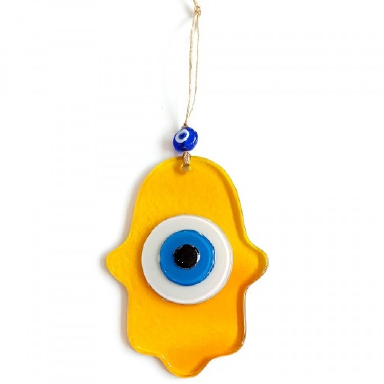 Nazar Beaded Honey-Colored Fatma Ana Blessing Hand Glass Wall Decoration Nazar Beaded Honey-Colored Fatma Ana Blessing Hand Glass Wall Decoration