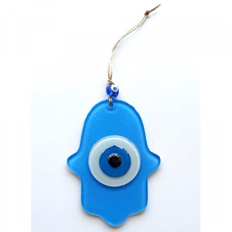 Nazar Beaded Baby Blue Fatma Ana Blessing Hand Glass Wall Decoration