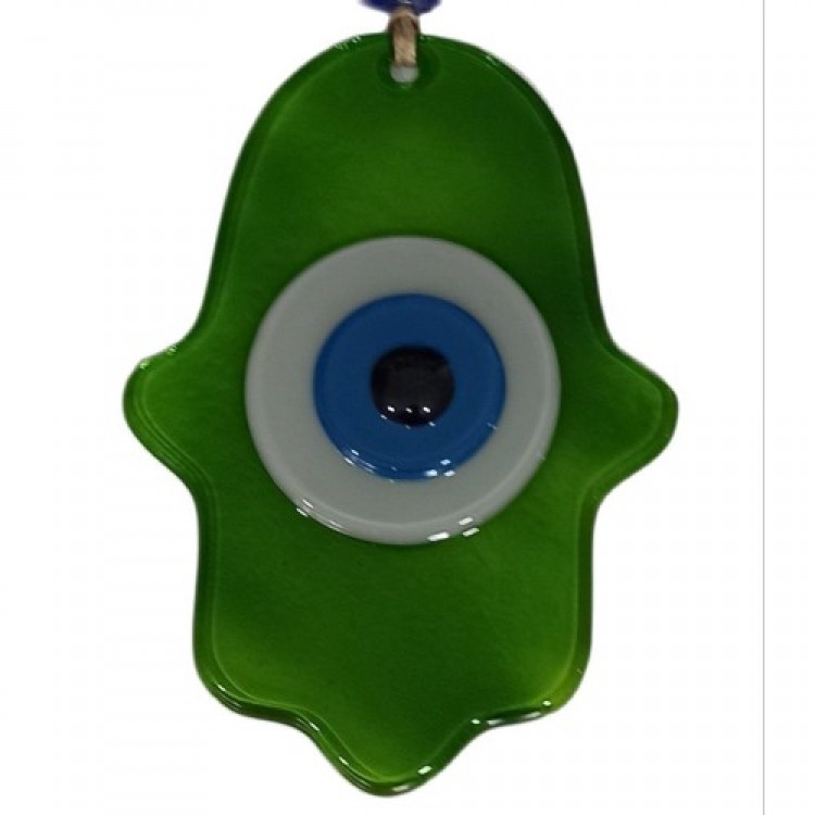 Fatma Ana Blessing Hand Glass Wall Decoration in Olive Green Color with Evil Eye Beads Fatma Ana Blessing Hand Glass Wall Decoration in Olive Green Color with Evil Eye Beads