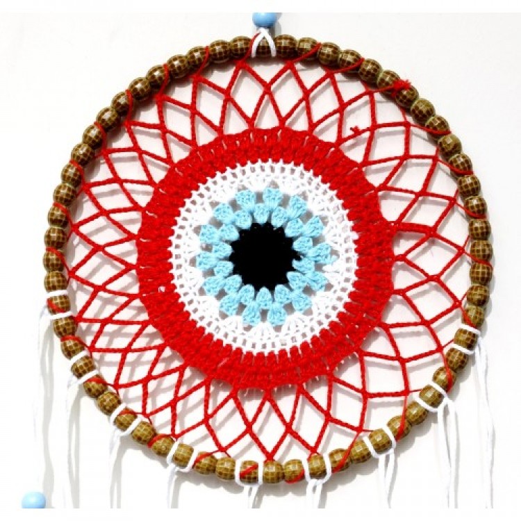 Nazar Boncuğu Motifli Düş Kapanı El Yapımı Kırmızı Duvar Süsü Nazar Boncuğu Motifli Düş Kapanı El Yapımı Kırmızı Duvar Süsü